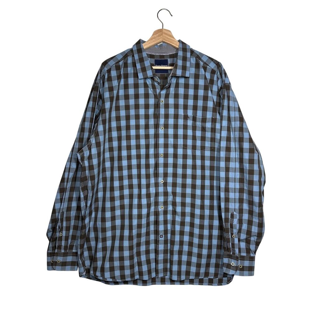 Tommy Bahama Pima Cotton Plaid Shirt XXL Button Down LS Brown Blue Pocket